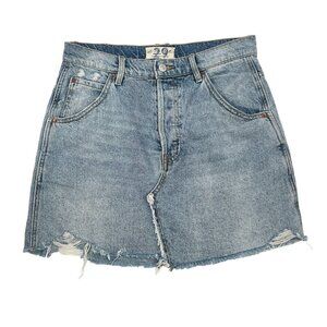 We the Free Brea Cut Off Denim Skirt Light Wash Distressed Sz 29